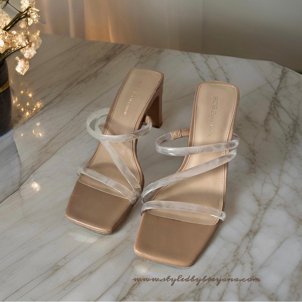 BCBGeneration Fisher Square Toe Strappy Heels | Clear